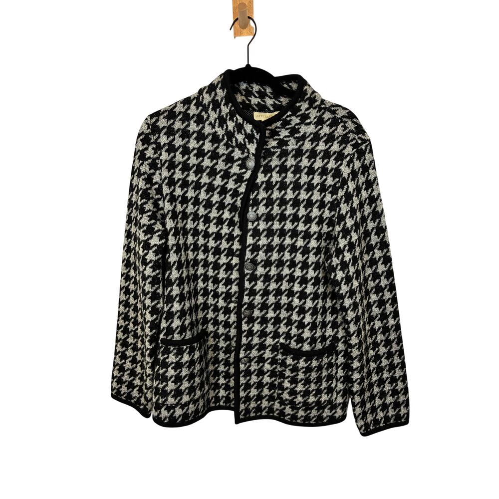 Appleseed’s Womens 8 Black White Houndstooth Longline Coat Classic Outerwear